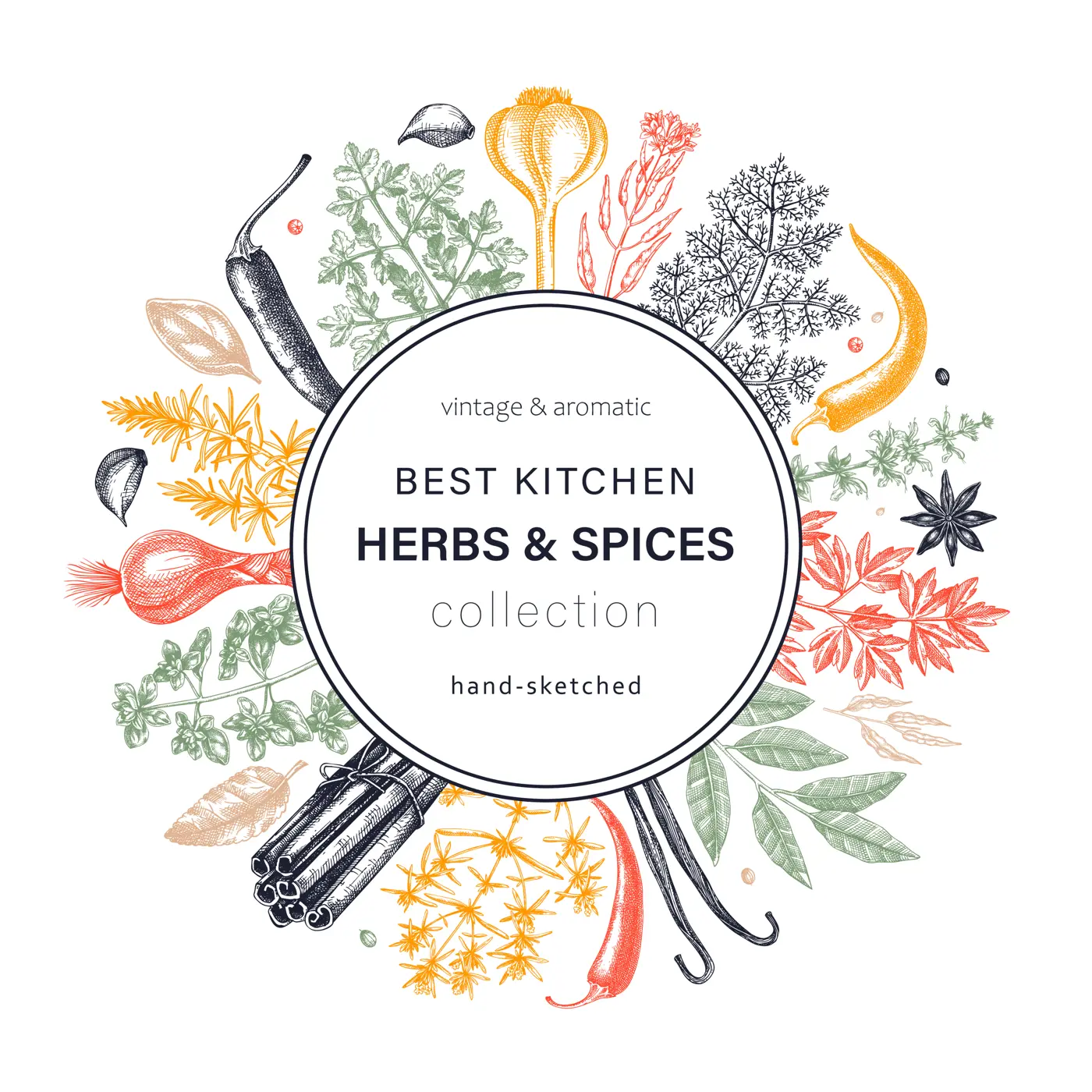Herbs And Spices Wreath Illustration